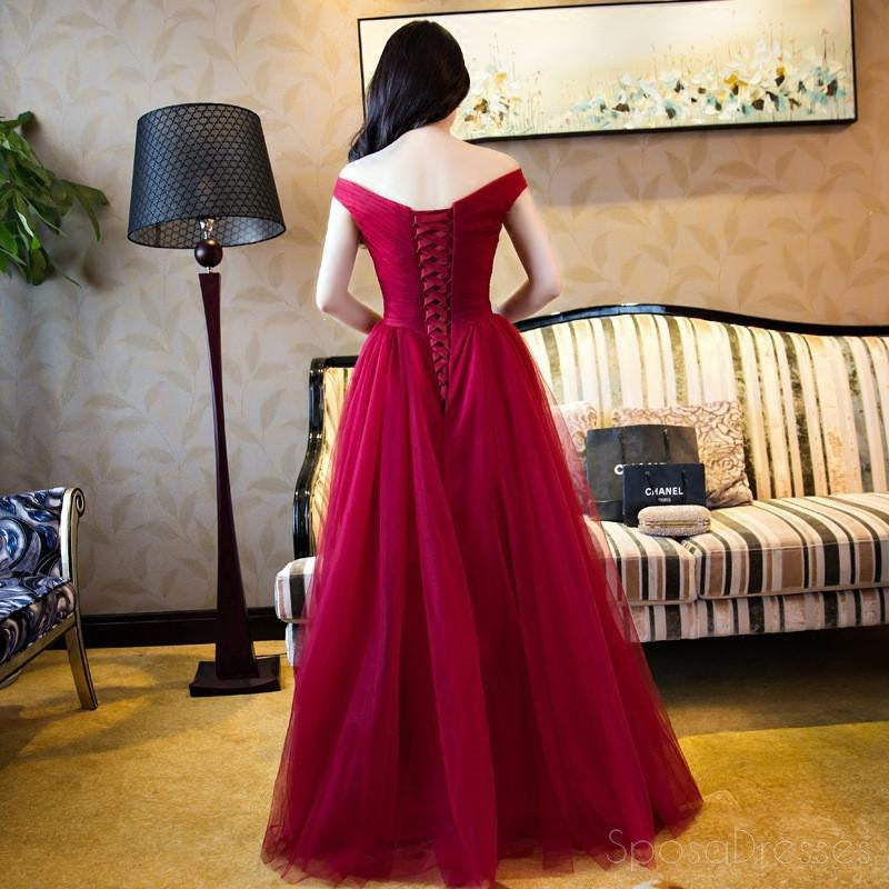 Off Shoulder Red A line Evening Prom Dresses, Long Tulle Party Prom Dress, Προσαρμοσμένο Long Prom Dresses, Cheap Formal Prom Dresses, 17069