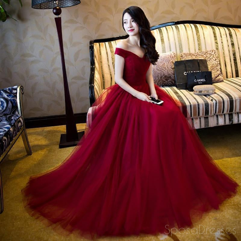 Off Shoulder Red A line Evening Prom Dresses, Long Tulle Party Prom Dress, Προσαρμοσμένο Long Prom Dresses, Cheap Formal Prom Dresses, 17069