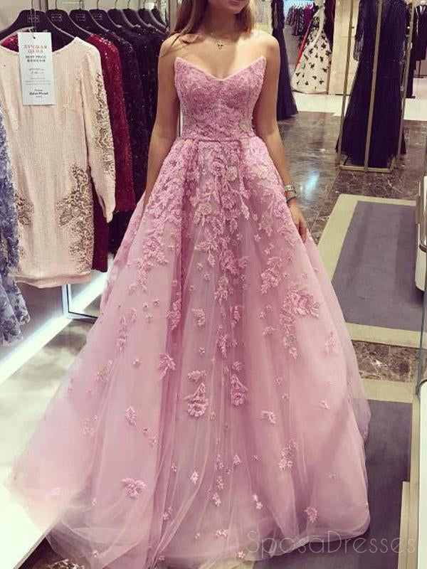 Δημοφιλή V Neck Lace Ροζ γραμμή Μακρύ Βράδυ Φορέματα Prom, 17471