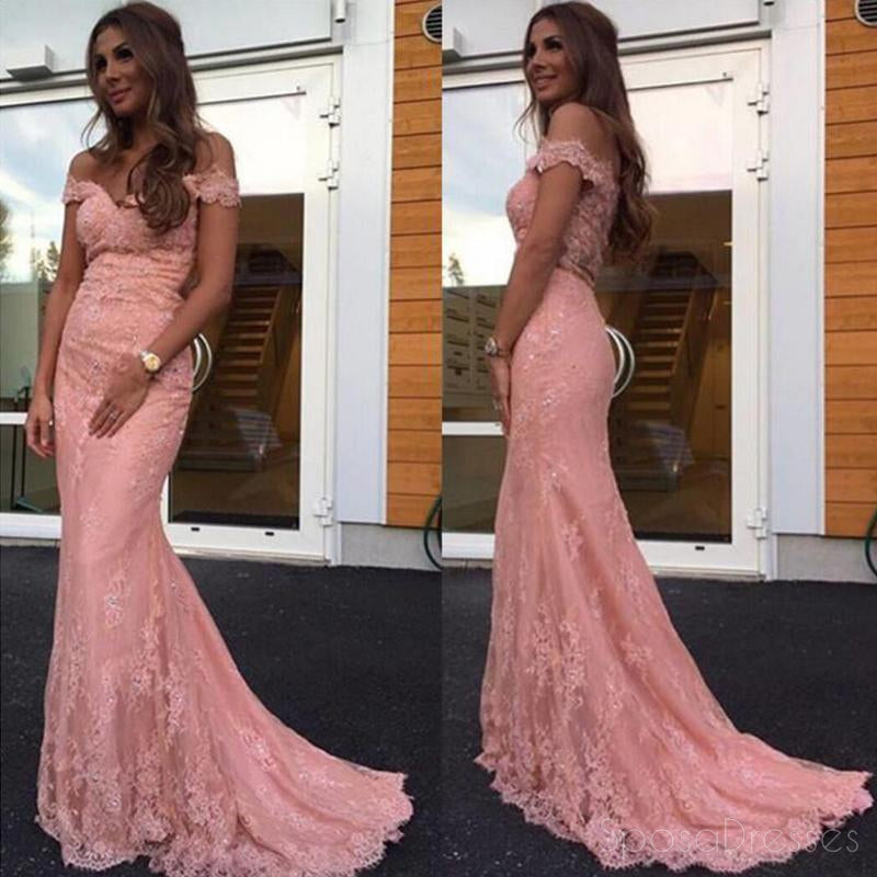 Blush Pink Off Shoulder Lace Beaded Mermaid Evening Prom Dresses, Popular 2018 Party Prom Dresses, Custom Long Prom Dresses, Cheap Formal Prom Dresses, 17208