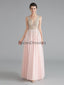 V-Ausschnitt Chiffon stark perlenbesetzte rosa Abendkleider, Abendpartykleider, 12122