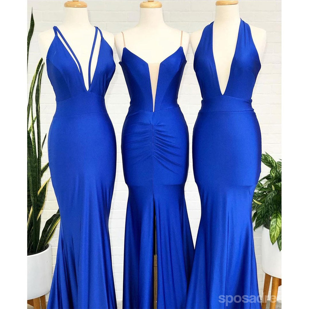 Mismatched Royal Blue Mermaid Spaghetti Straps Long Bridesmaid Dresses Gown Online,WG1116