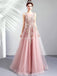 Scoop Lace Beaded Pink lange Abend Abendkleider, Abendparty Abendkleider, 12286