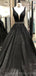 Cuello de pico cordón negro adornado con cuentas alinea vestidos de la fiesta de promoción de la tarde largos, 16 vestidos dulces de encargo baratos, 18553