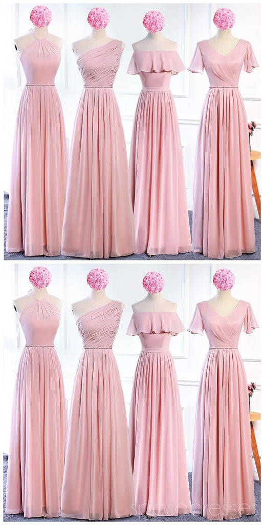 Günstige Blush Pink bodenlangen nicht Übereinstimmende Brautjungfer Kleider Online, WG536