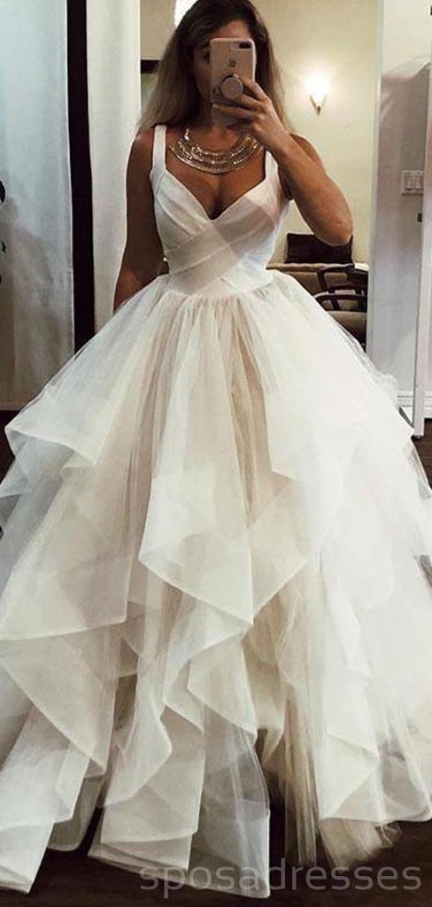 Ivory Thick Organza Straps Ball Gwon Wedding Dresses Online, Cheap A-line Bridal Dresses, WD466