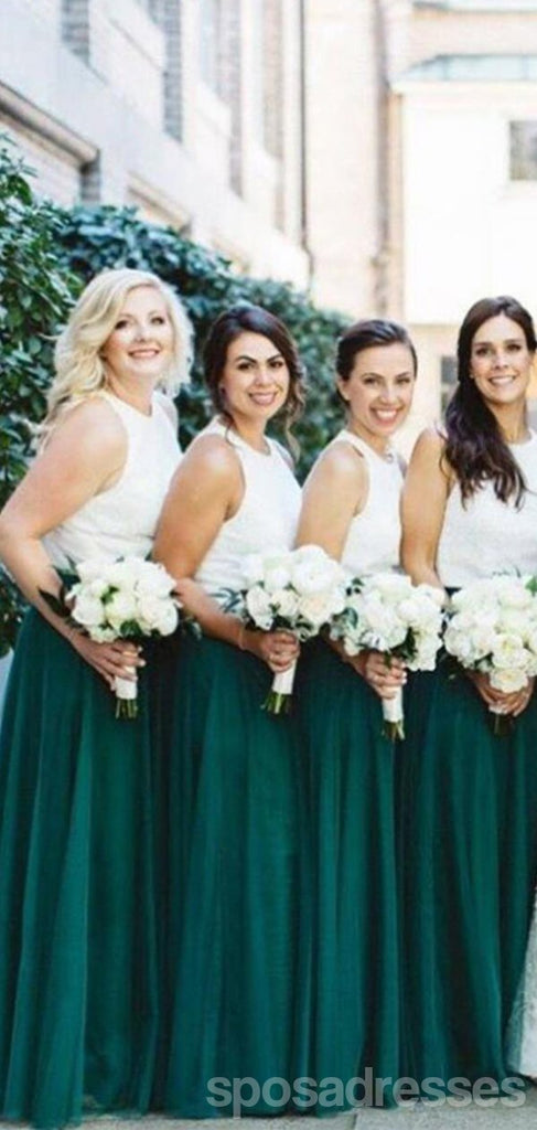 Jewel Ivory Bodice Green Skirt A-line Long Cheap Bridessaid Dresses Online, WG678
