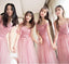 Pink Lace Tulle Long Bridesmaid Dresses, Cheap Bridesmaid Dresses, BD002