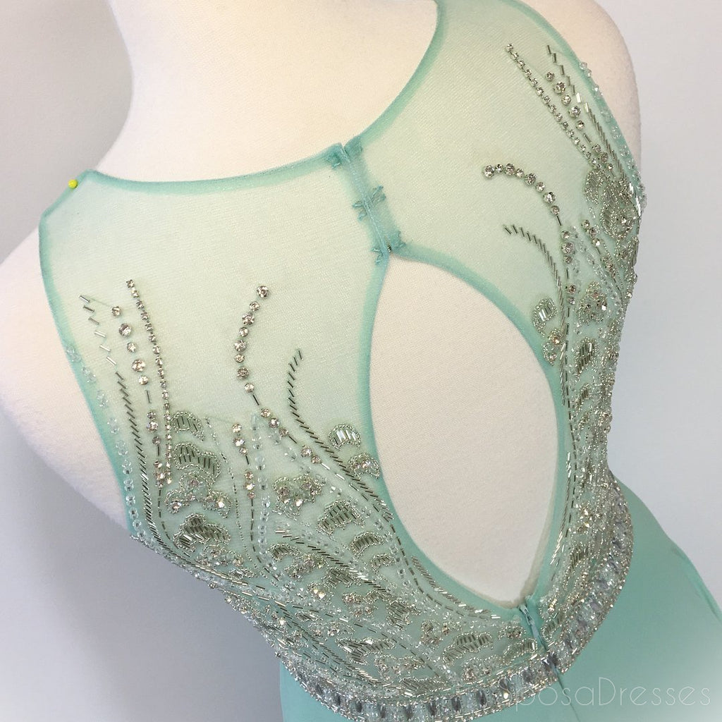 Sexy Open Back Mint Green Delicately Beaded Long Evening Prom Dresses, Popular Cheap Long Custom Party Prom Dresses, 17316