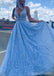 Gorgeous Blue A-line V-neck Maxi Long Prom Dresses,Evening Party Prom Dresses,13231