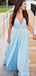 Seitenschlitz V-Ausschnitt Blau Chiffon Günstige Brautkleider Online, Günstige Einzigartige Brautkleider, WD609