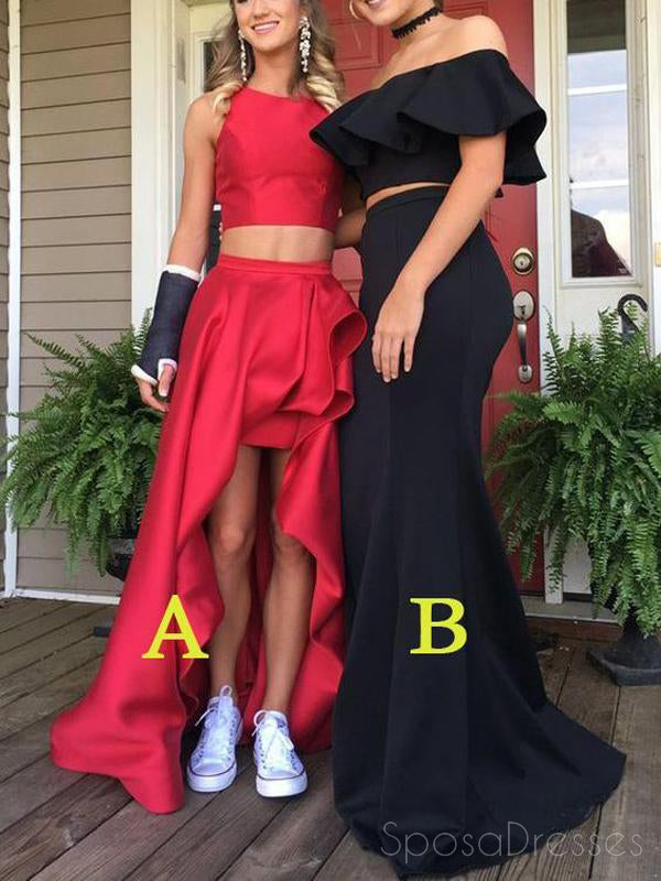 Sexy Two Pieces Red High Low Simple Long Evening Prom Dresses, 17473