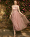 Dusty Pink Lace Tulle Short Nicht übereinstimmende Günstige Brautjungfernkleider Online, WG535