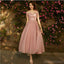 Dusty Pink Lace Tulle Short Nicht übereinstimmende Günstige Brautjungfernkleider Online, WG535