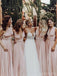 Konvertierbare rosa lange Brautjungfer kleidet preiswerte Online-Brautjungfernkleider, WG741 an