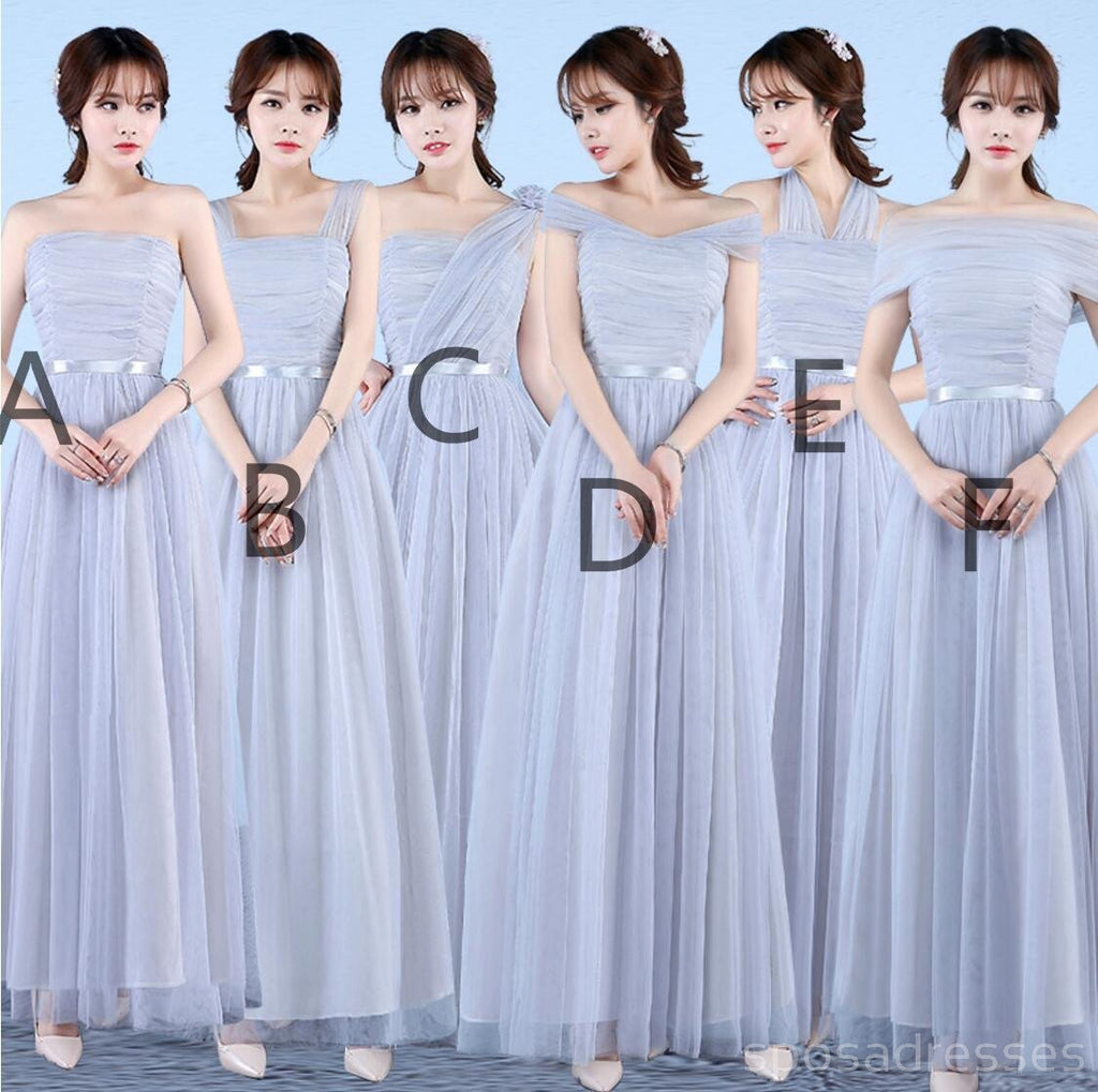 Mismatched Elegant Gray Soft Tulle Long Bridesmaid Dresses, BD012