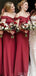 Off ώμο σπαγγέτι ιμάντες κόκκινο μακρύ παράνυμφος φορέματα σε απευθείας σύνδεση, φτηνές παράνυμφοι φορέματα, WG742