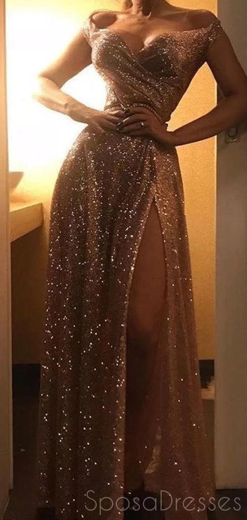 Sexy V Neck Sparkly Cheap Sequin Long Prom Dresses, Evening Prom Dresses, 12373
