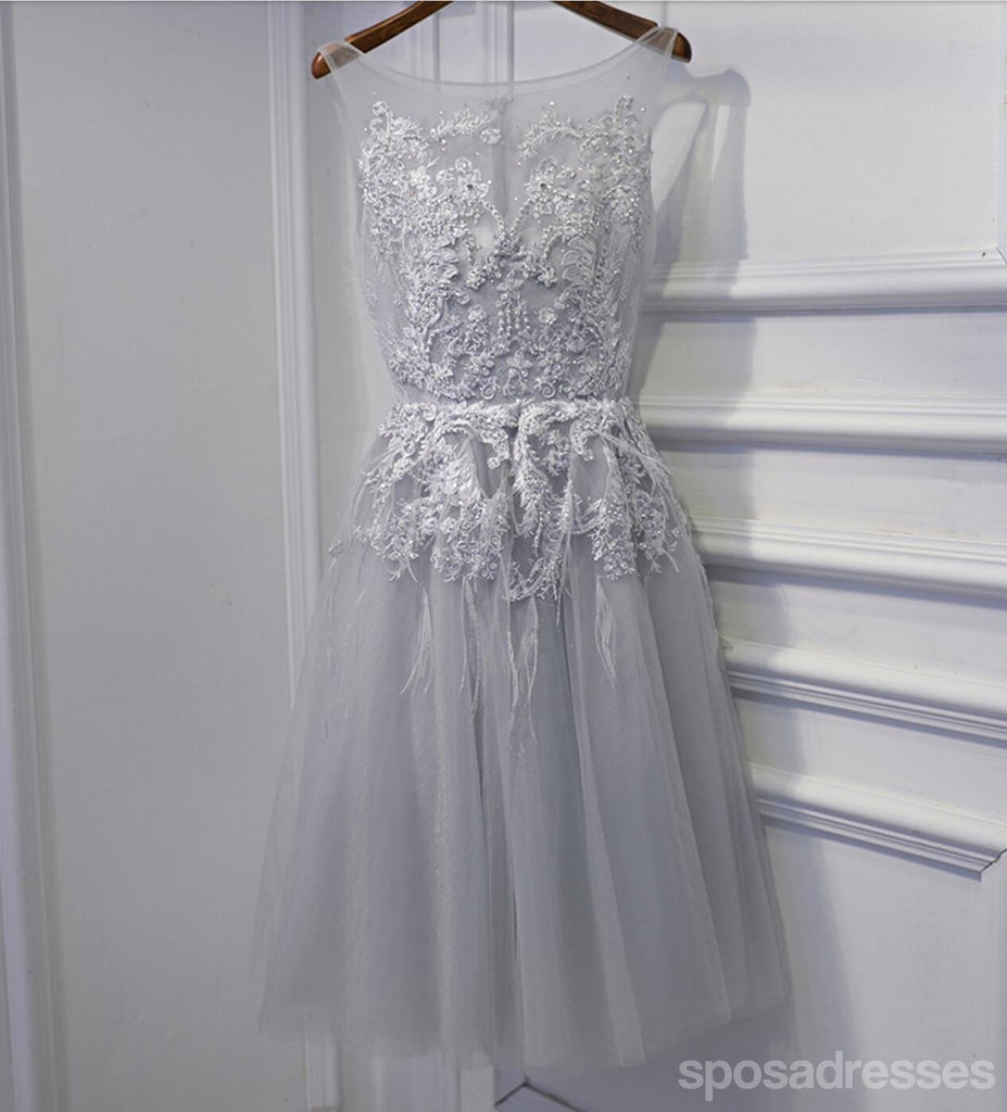 Gray Lace Beaded Homecoming Prom Dresses, Affordable Short Party Prom Dresses, Perfect Homecoming Dresses, CM262