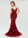 Sexy Maroon Straps Mermaid Sequin Cheap Evening Prom Dresses, Sweet 16 Dresses, 18301