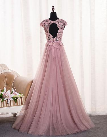 Σκονισμένο Ροζ Ανοίξτε Πίσω το Μανίκι Καπ Συνήθειας Μακρύ Βράδυ Φορέματα Prom, 17722