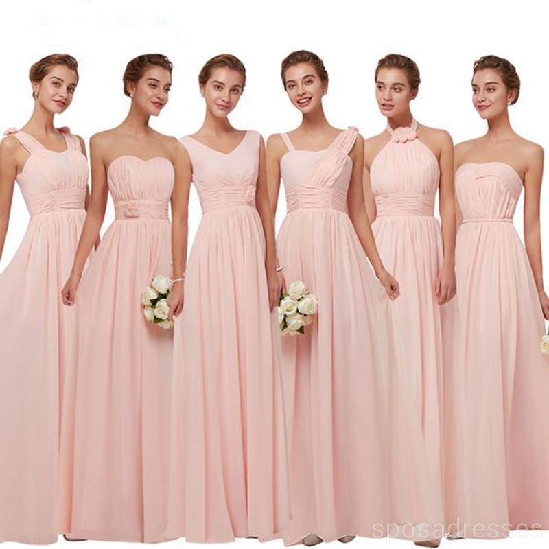 Chiffon Blush Pink bodenlange nicht übereinstimmende einfache billige Brautjungfernkleider Online, WG520