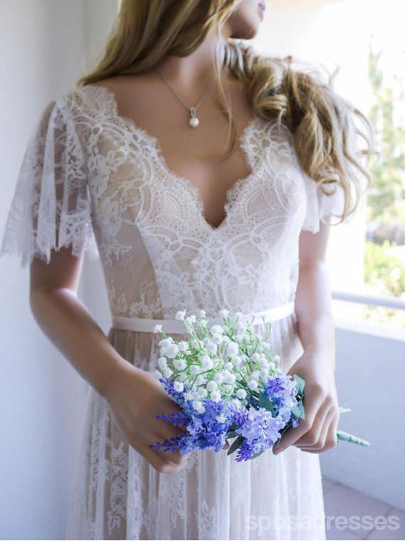 Plain Lace Cap Sleeves V-neck Cheap Wedding Dresses Online, Cheap Lace Hochzeitssuite, WDD476