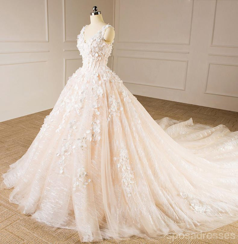 Elegant V Necklie Lake Long Tail Wedding Dresses, Προσαρμοσμένο Made Wedding Dresses, Cheap Wedding Gowns, WD218