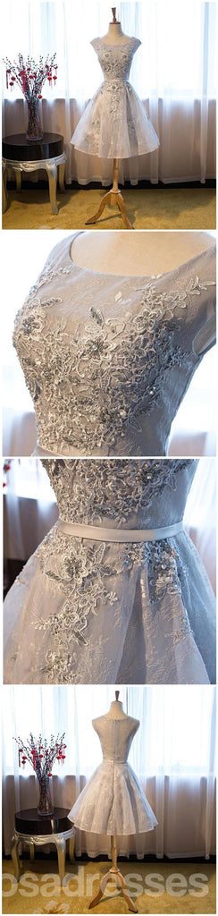 Gray Lace Sexy See Through Homecoming Prom Dresses, Affordable Short Party Prom Sweet 16 Dresses, Perfect Homecoming Cocktail Dresses, CM349