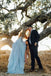 Seitenschlitz V-Ausschnitt Blau Chiffon Günstige Brautkleider Online, Günstige Einzigartige Brautkleider, WD609