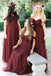Off ώμος Dusty Red Long Bridesmaid φορέματα σε απευθείας σύνδεση, φθηνά bridesmaids φορέματα, WG744