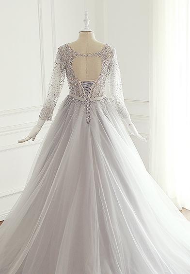 Sexy Open Back Long Sleeve Heavily Beaded A line Wedding Bridal Dresses, Custom Made Wedding Dresses, Affordable Wedding Bridal Gowns, WD257