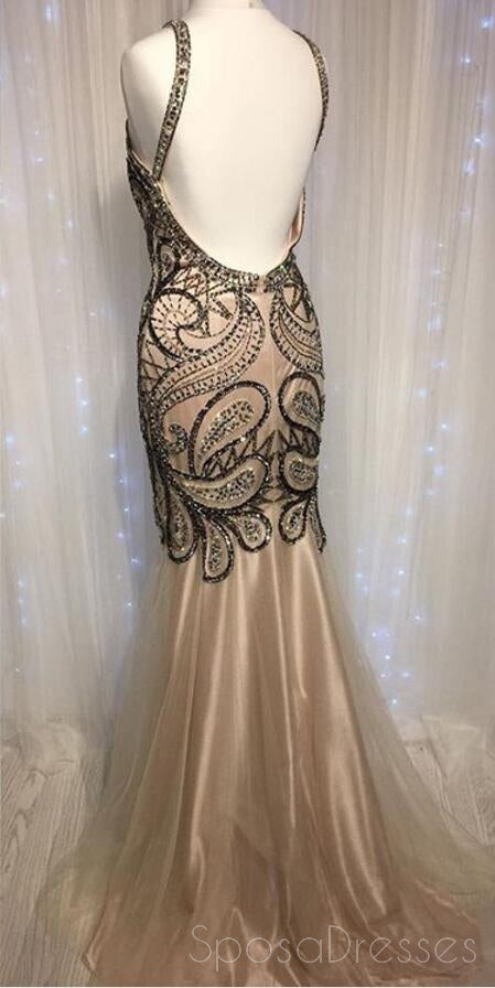 Sexy Backless Delicate Beading Mermaid Long Evening Prom Dresses, Popular Cheap Long 2018 Party Prom Dresses, 17294