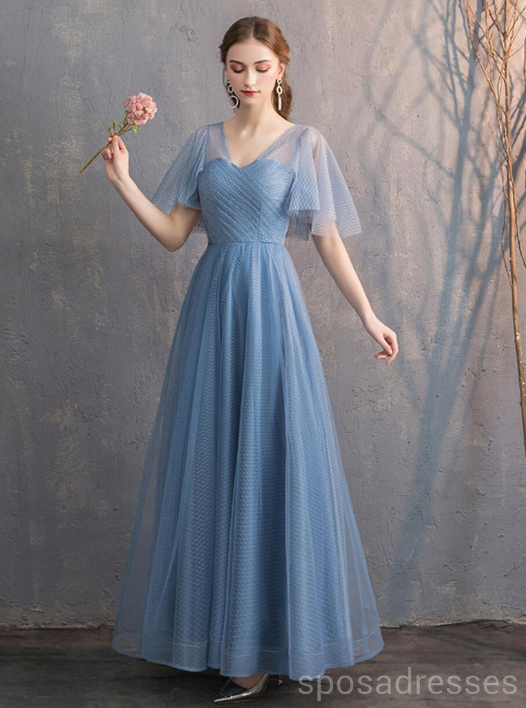 Dusty Blue Floor Length Mismatched Cheap Bridesmaid Dresses Online, WG533