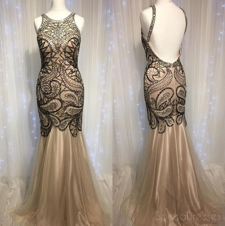 Sexy Backless Delicate Beading Mermaid Long Evening Prom Dresses, Popular Cheap Long 2018 Party Prom Dresses, 17294