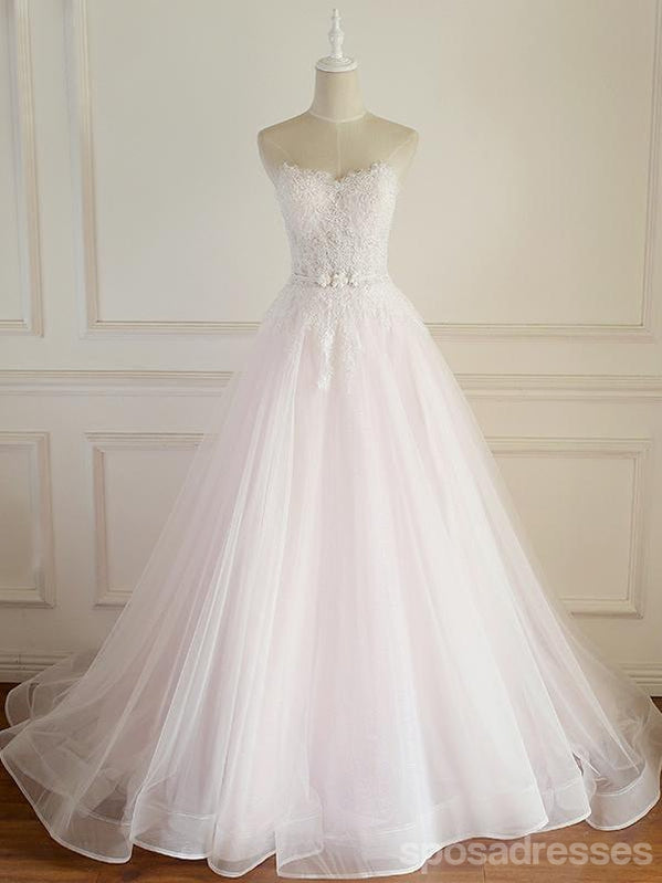 Strapless Pale Pink Long Custom Cheap Custom Wedding Dresses, WD308