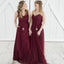 Vestidos de dama de honor largos de gasa roja de Watermat incomparable en línea, WG300