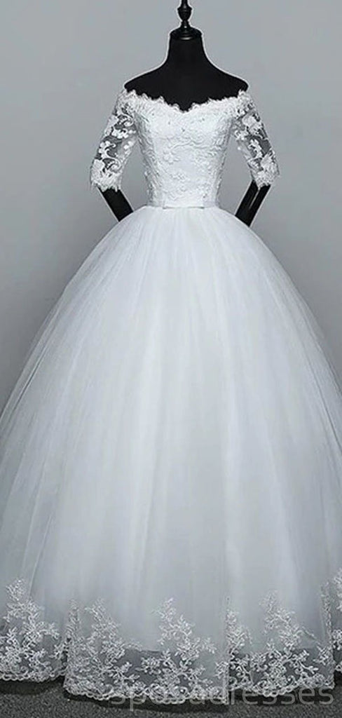 Off Shoulder Long Sleeves Ball Gown Cheap Wedding Dresses Online, Cheap Bridal Dresses, WD497