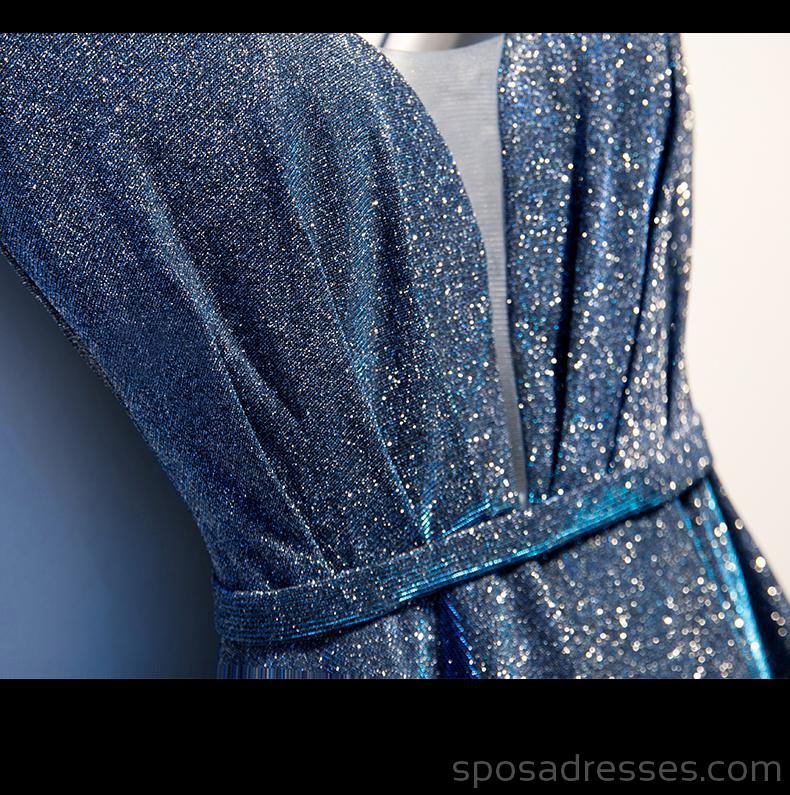 Sparkly V Neck Dusty Blue Pailletten Homecoming Kleider Online, Günstige Kurze Ballkleider, CM758