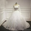 Straight Neck Long Sleeve White Lace Beaded Wedding Party Dresses, WD0029