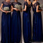Εντυπωσιακή Έκπτωση Καπάκι Μανίκι Κορυφή Δει-Μέσω Δαντέλα Κομψό Royal Μπλε Μακρύ Φορέματα Παράνυμφων, WG030
