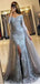 Long Sleeve Dusty Blue Lace Side Slit Mermaid Evening Prom Dresses, Popular 2018 Party Prom Dresses, Custom Long Prom Dresses, Cheap Formal Prom Dresses, 17206