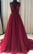 Sehen Durch V-Ausschnitt Dunkel Rot Perlen Langen Abend Prom Kleider, Billige Benutzerdefinierte Party Prom Kleider, 18590