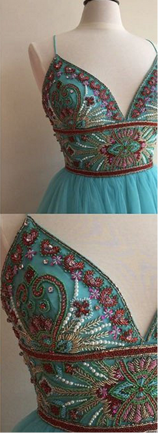 Turquoise Heavily Beaded Tulle Short Homecoming Prom Dresses, Homecoming Cocktail Dresses, CM360