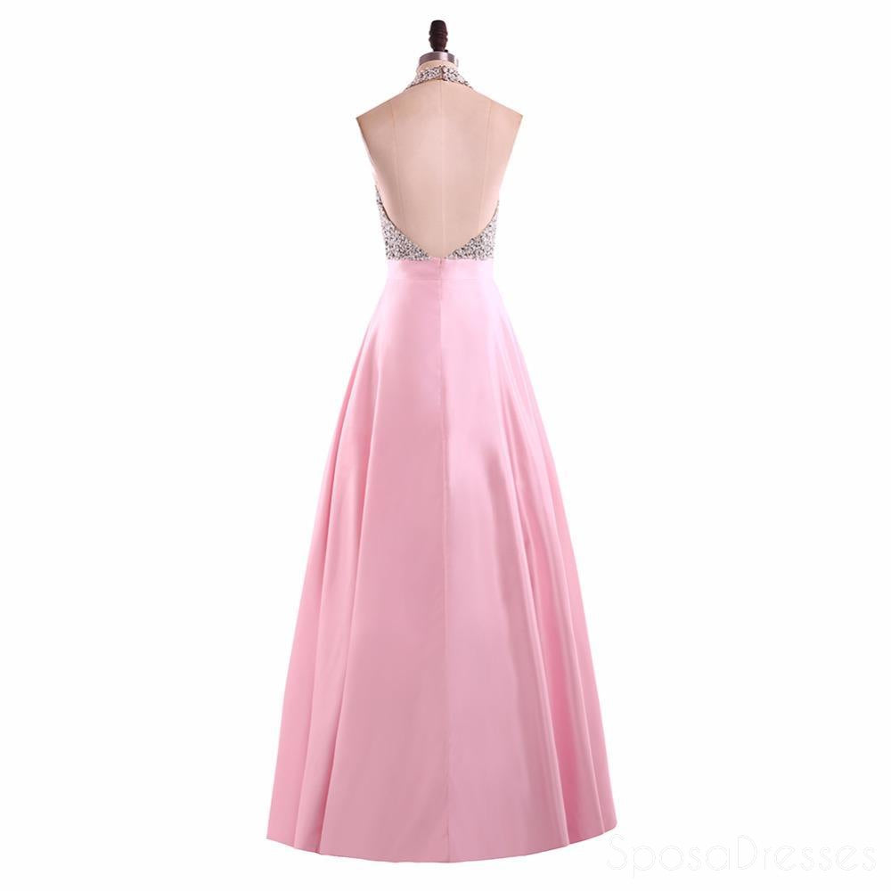 Προκλητικά Backless Halter σε μεγάλο Βαθμό διακοσμημένα με Χάντρες Ροζ Μακρύ Βράδυ Φορέματα Prom, τη Δημοφιλή Φτηνή Καιρό 2018 Κόμμα Φορέματα Prom, 17236