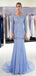 Lange Ärmel Blue Heavily Beaded Mermaid Evening Prom Dress, Evening Party Prom Dress, 12057