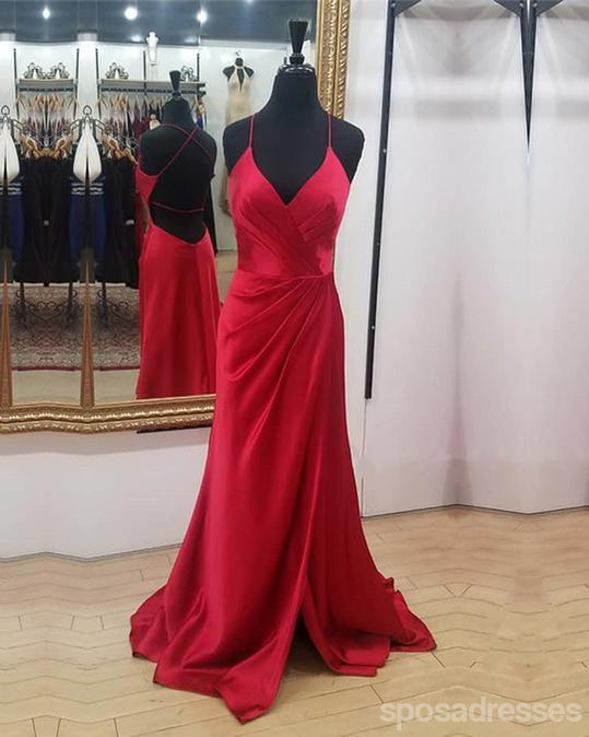 Sexy Backless Side Slit Dark Red Mermaid Long Custom Evening Prom Dresses, 17431