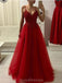 Σπαγγέτι Λουριά Κόκκινη Δαντέλα διακοσμημένο με Χάντρες Μακρύ Φτηνά Φορέματα Prom Βραδιού, το Κόμμα Βραδιού Prom Φορέματα, 12349