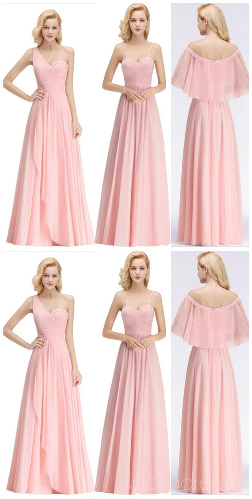 Chiffon Blush Pink Nicht übereinstimmende einfache billige Brautjungfernkleider Online, WG521