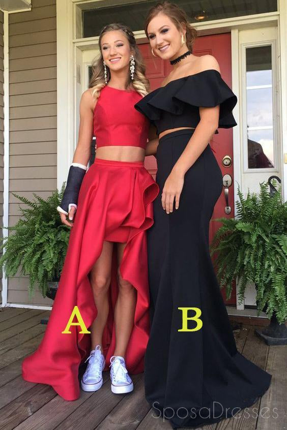 Sexy Two Pieces Red High Low Simple Long Evening Prom Dresses, 17473